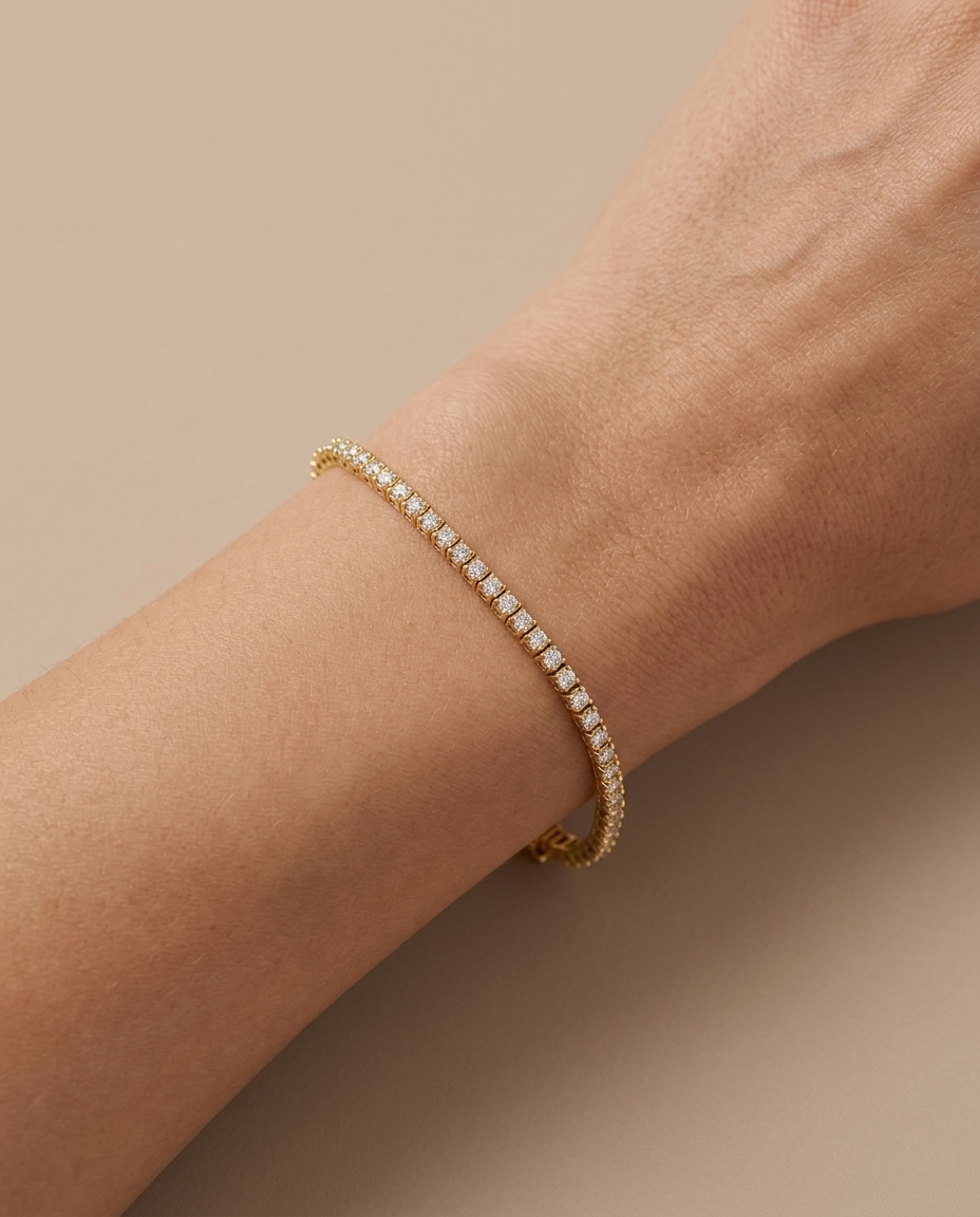 14KT Gold Champagne Diamond Tennis Bracelet on model