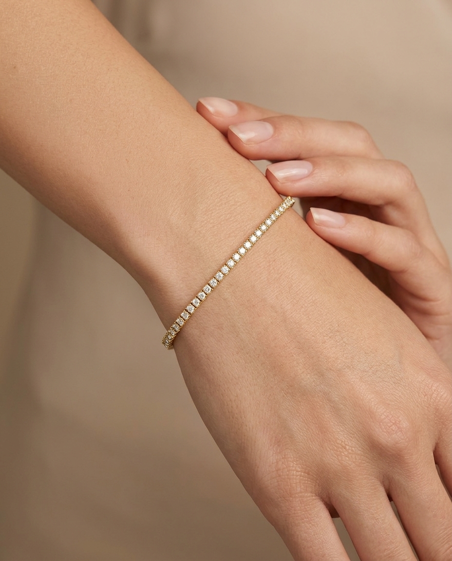 14KT Gold Champagne Diamond Tennis Bracelet on model