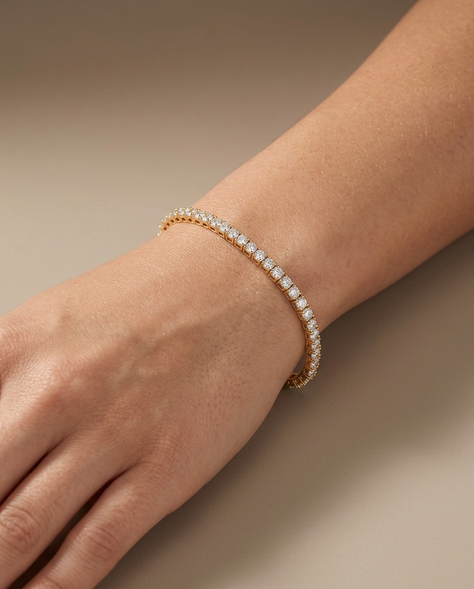 14KT Gold Diamond Tennis Bracelet (4.00 CTS) on model