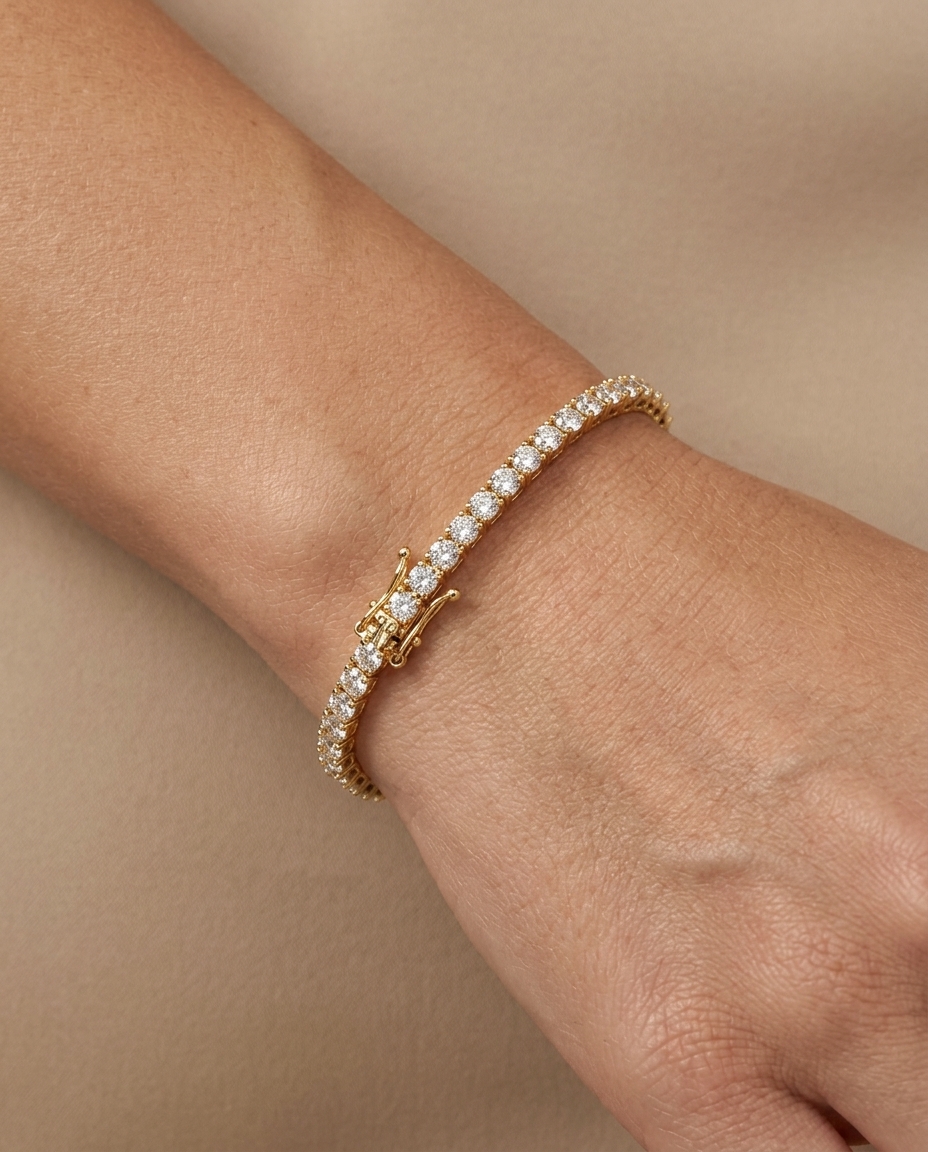 14KT Gold Diamond Tennis Bracelet (5.00 CTS) on model