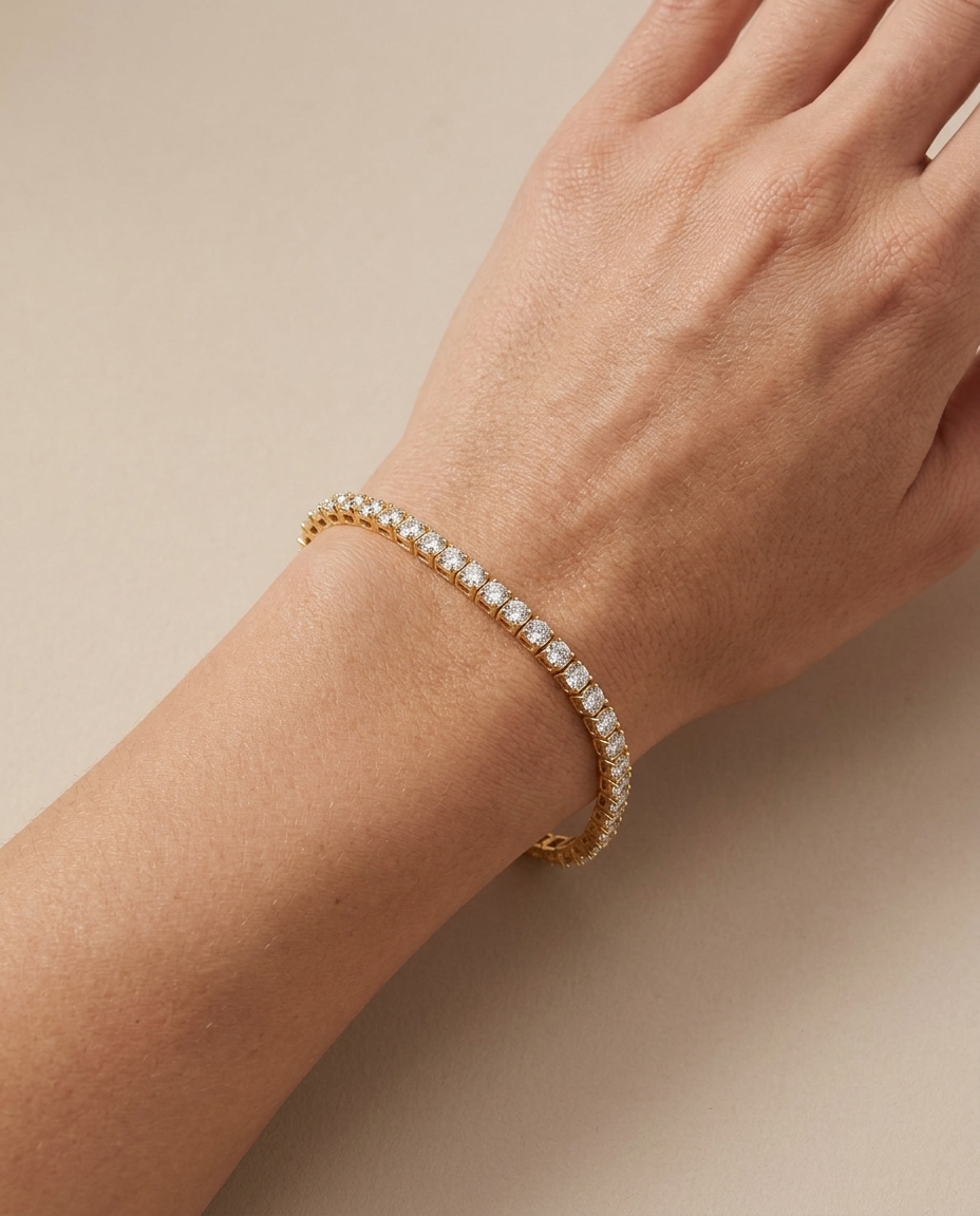 14KT Gold Diamond Tennis Bracelet (7.00 CTS) on model
