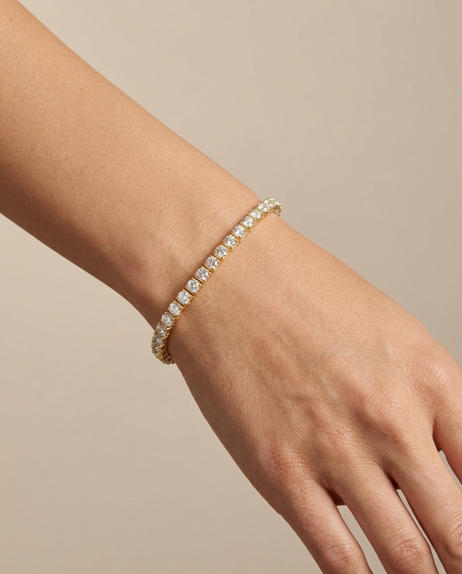 14KT Gold Diamond Tennis Bracelet (7.00 CTS) on model