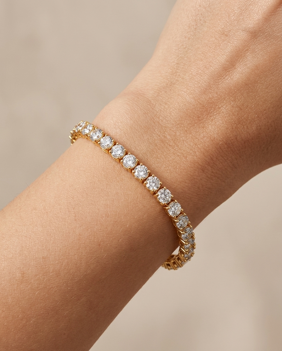 14KT Yellow Gold Diamond Tennis Bracelet (9.00 CTS) on model