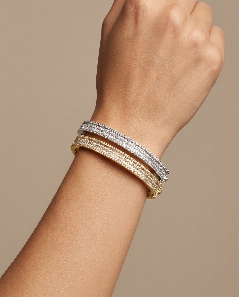 14KT Gold Diamonds Bangle on model