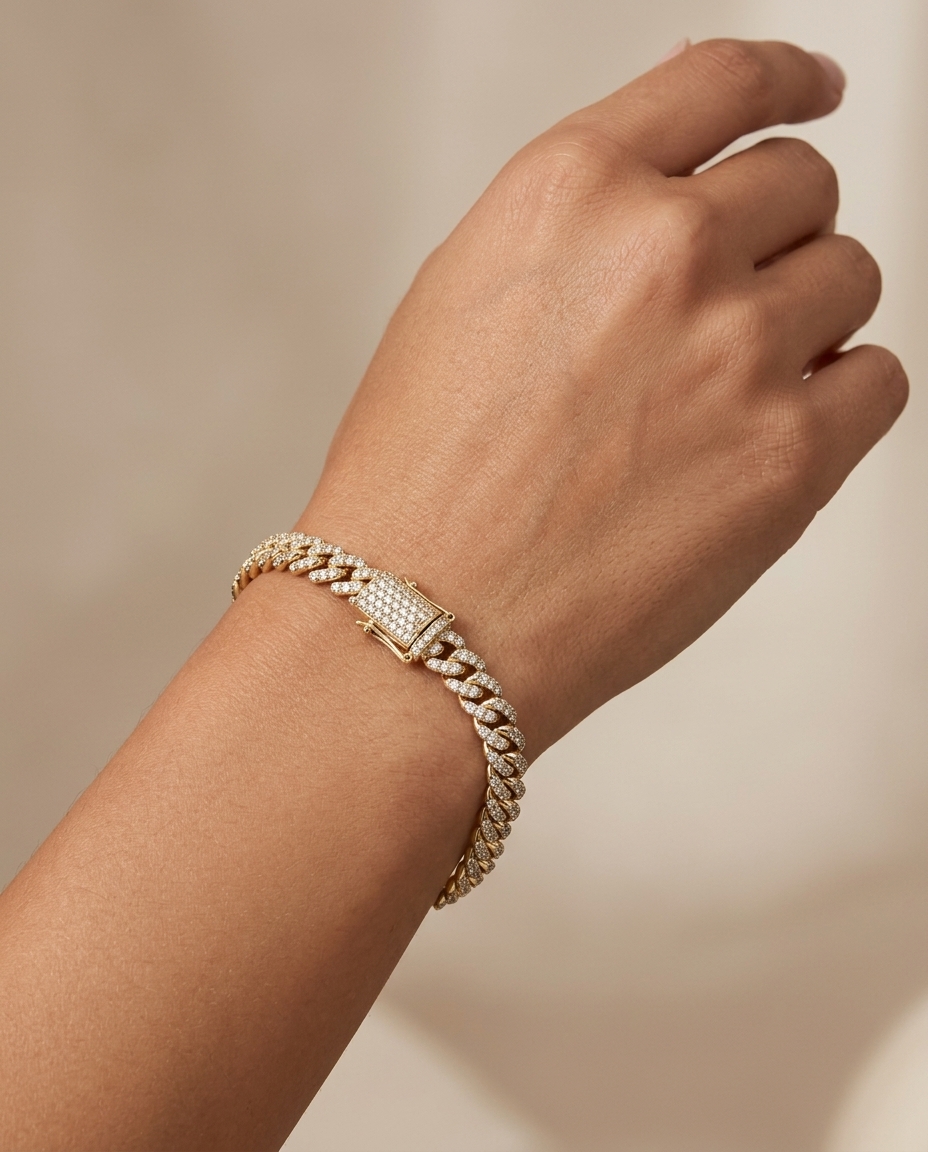 14KT Gold Diamond Miami Cuban Bracelet (5 MM) view 2