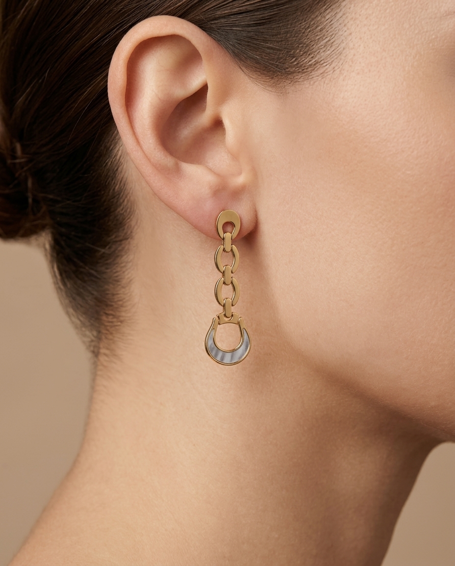 14KT Yellow Gold Mother of Pearl Earring view 2