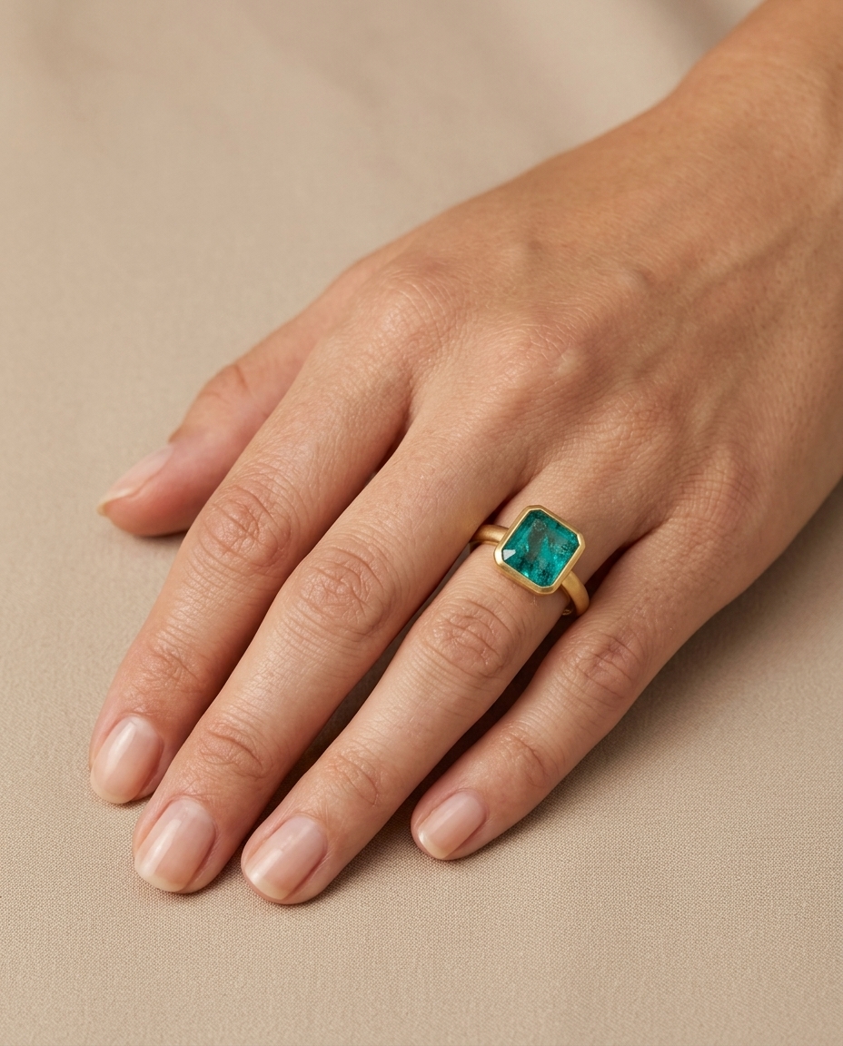14KT Yellow Gold Emerald Ring view 2