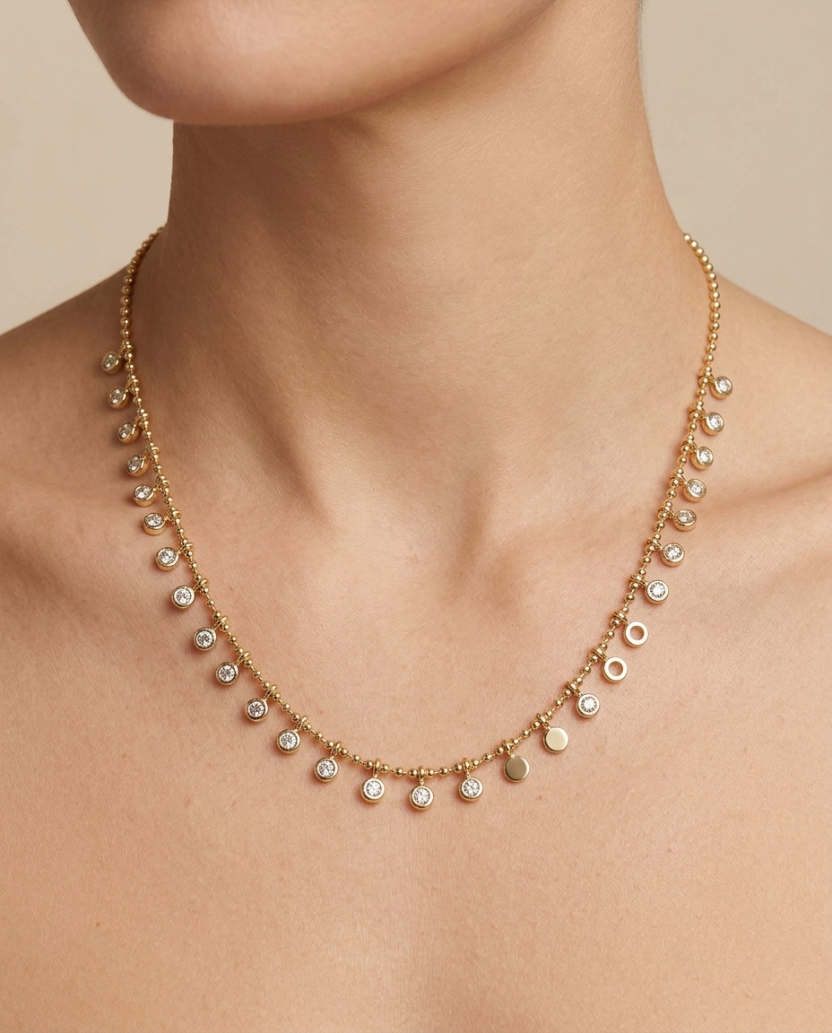 14KT Yellow Gold Diamond Dangling Necklace on model