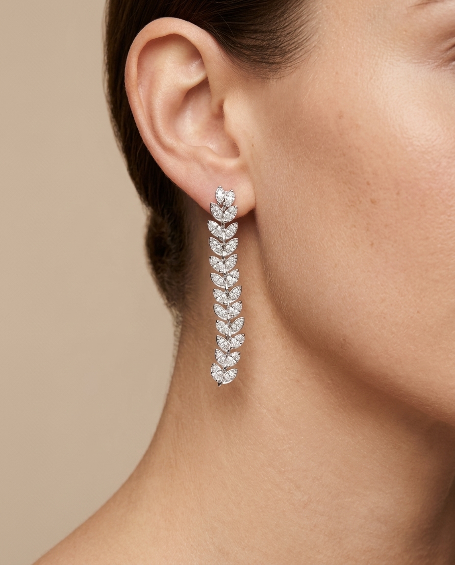 14KT White Gold Marquise Shape Diamonds Earrings on model