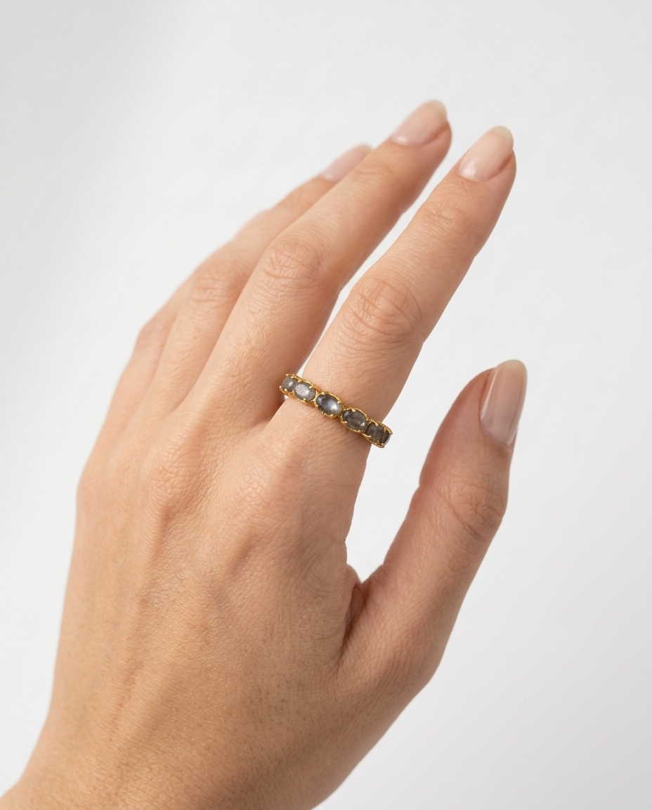 18KT Yellow Gold Labradorite Ring on model