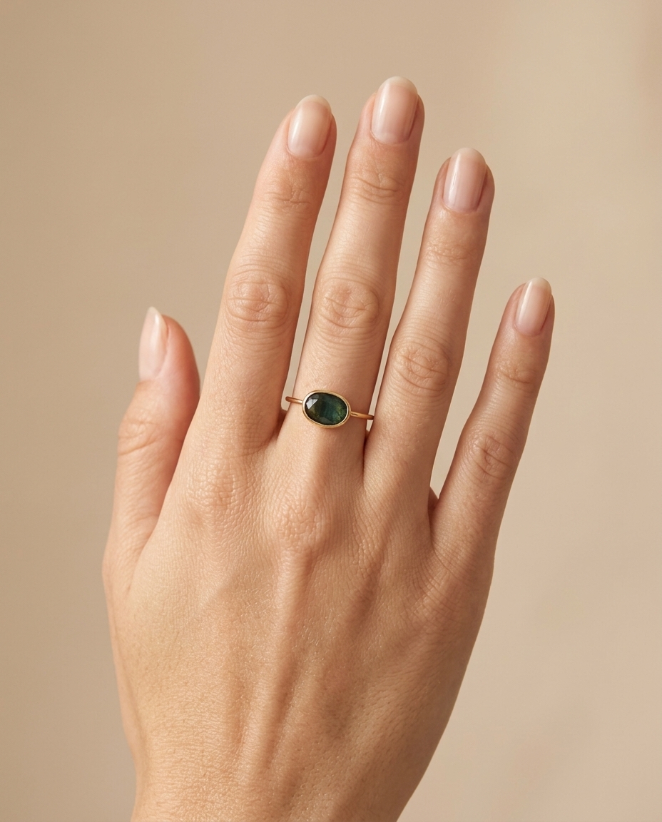 14KT Yellow Gold Green Sapphire Ring view 2