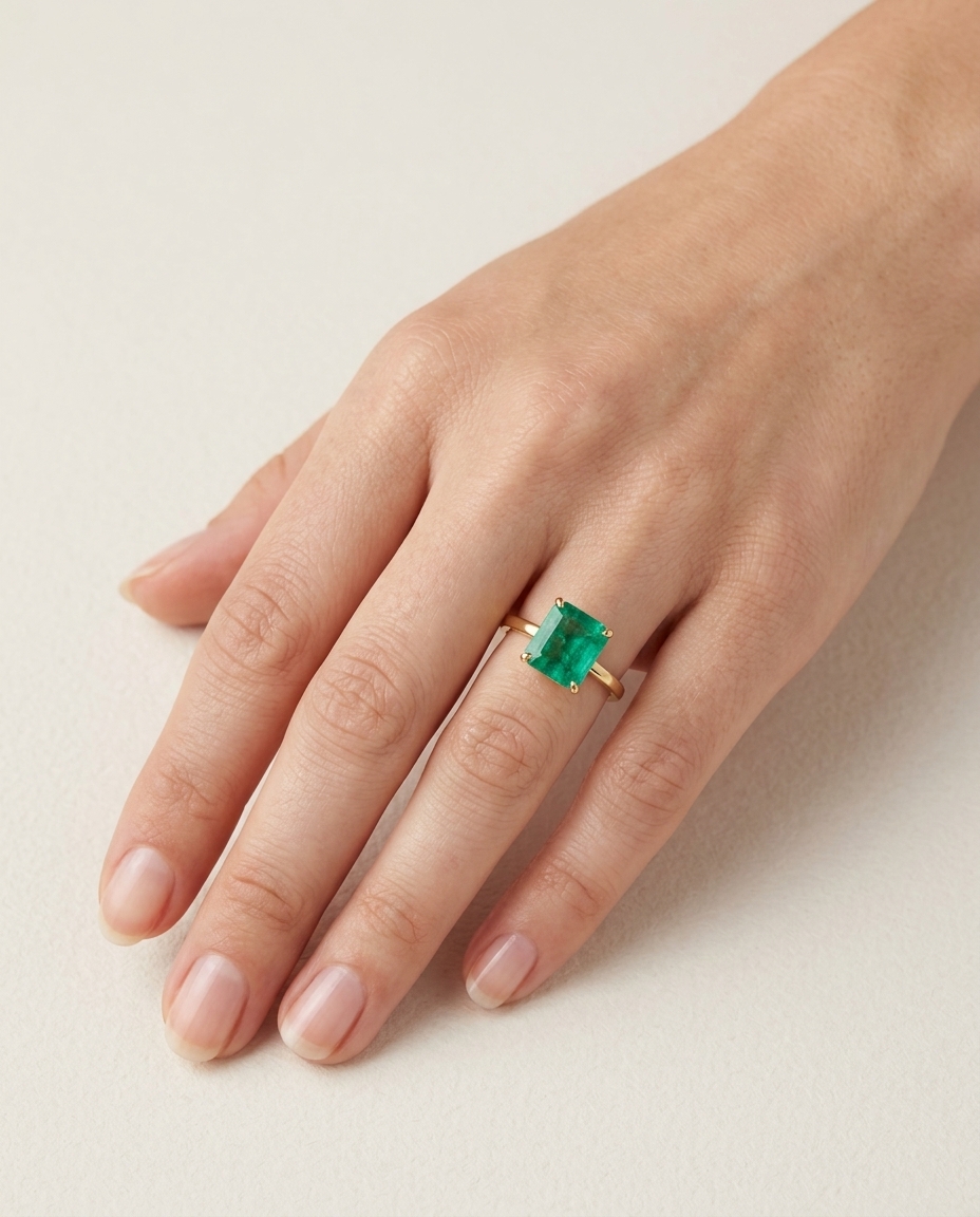 14KT Yellow Gold Emerald Ring view 2