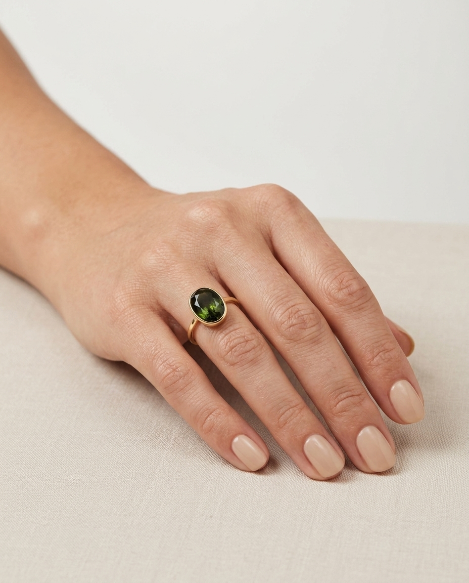 14KT Yellow Gold Green Sapphire Ring view 2