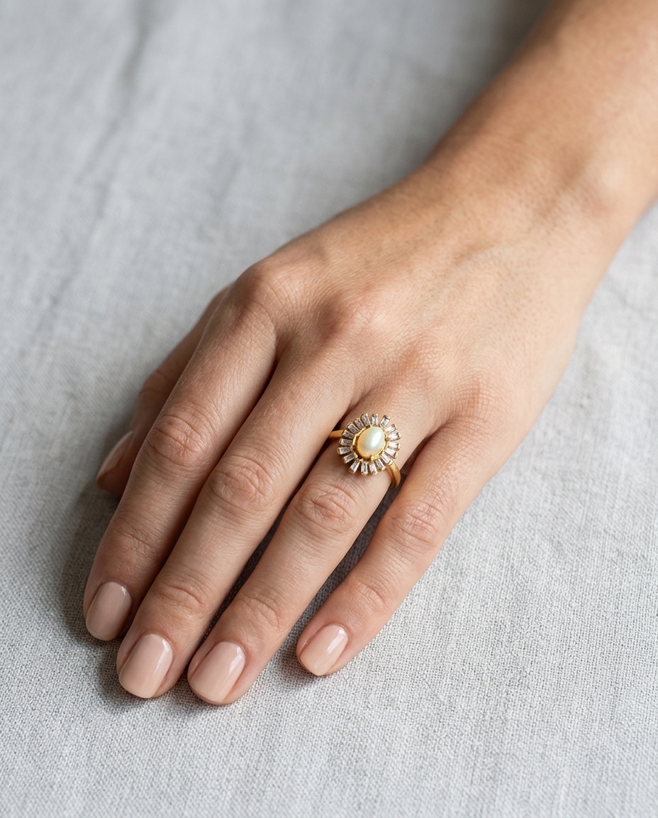 18KT Yellow Gold Opal and Diamonds Ring view 2