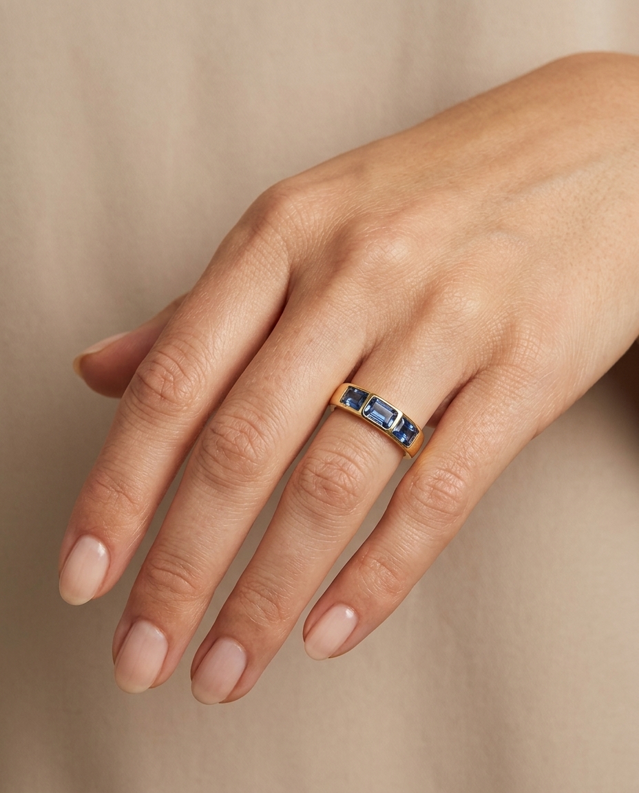 14KT Yellow Gold Blue Sapphire Ring view 2