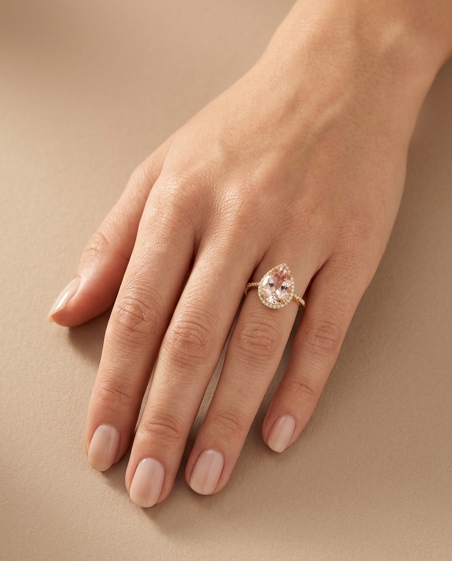 18KT Yellow Gold Morganite and Diamonds Ring view 2