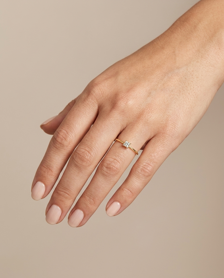 18KT Yellow Gold Diamond Ring on model