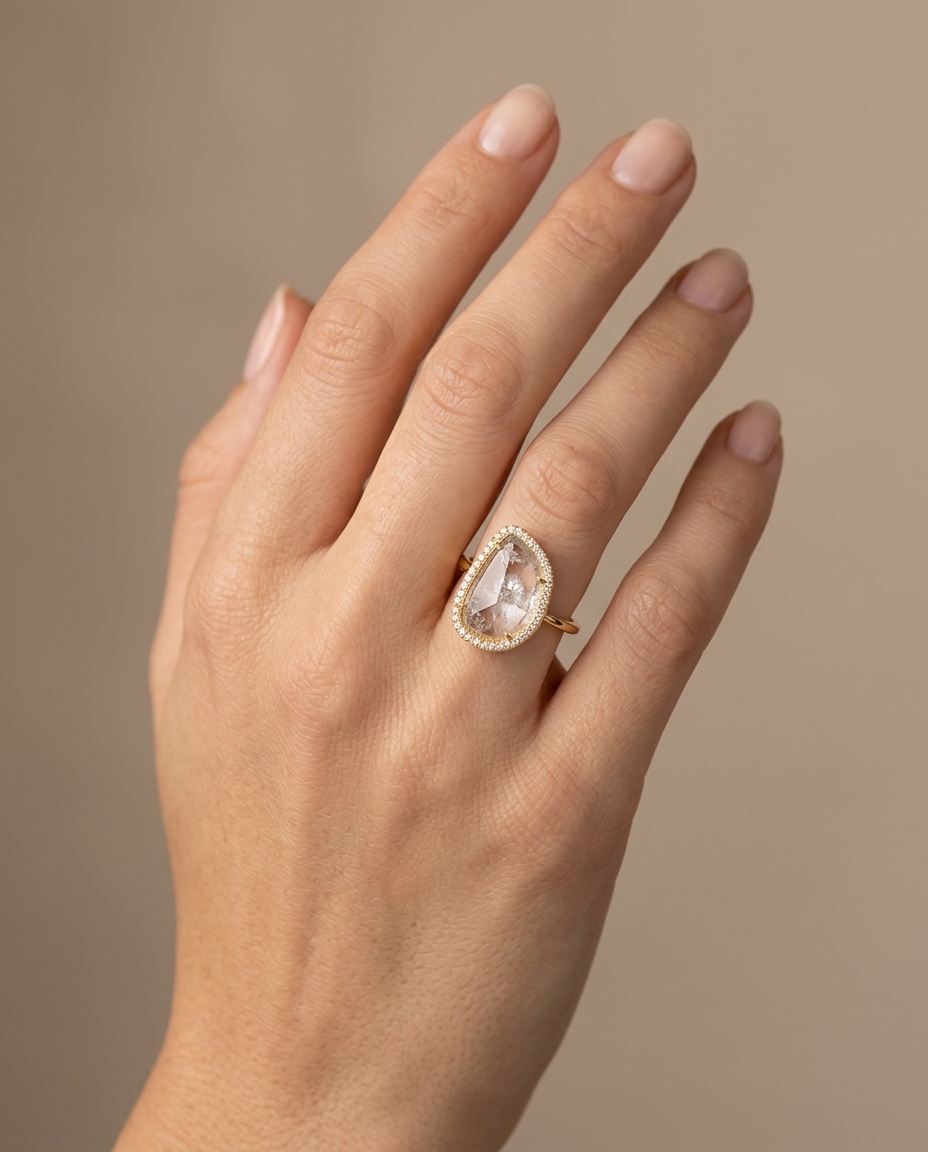 18KT Yellow Gold Diamond Slice Ring on model