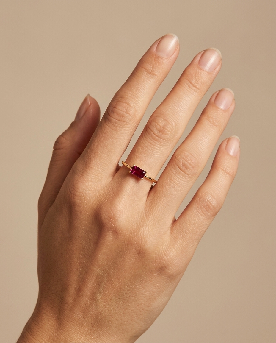 14KT Yellow Gold Ruby Ring on model