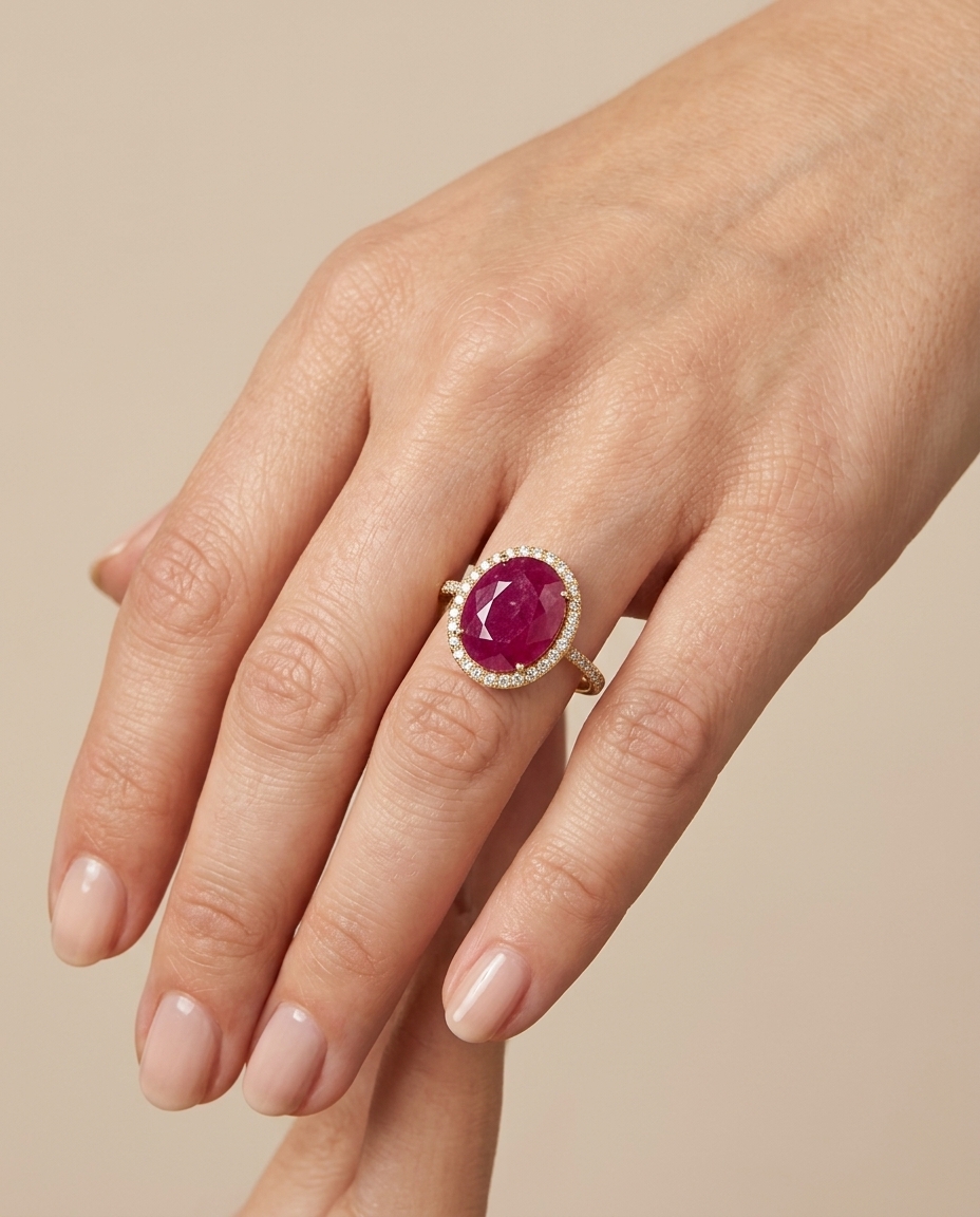 14KT Yellow Gold Ruby Ring with Diamonds view 2