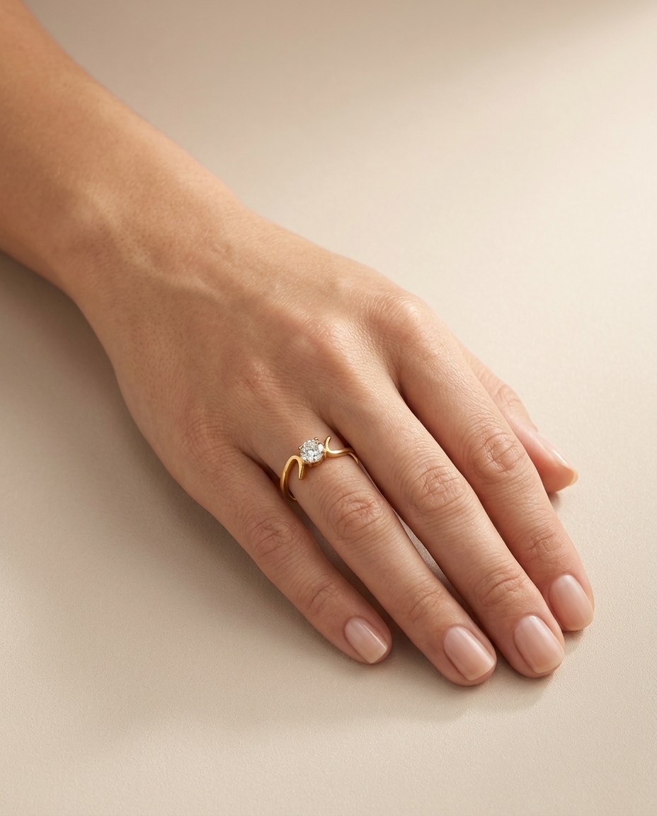 18KT Yellow Gold Diamond Ring on model