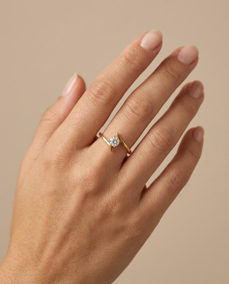 18KT Yellow Gold Diamond Ring on model