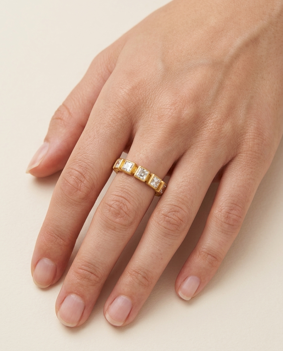 18KT Yellow Gold Rainbow Moonstone Ring view 2