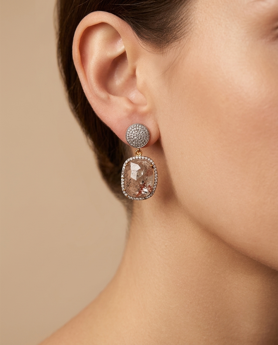 18KT Yellow Gold Diamond Slice Earring on model