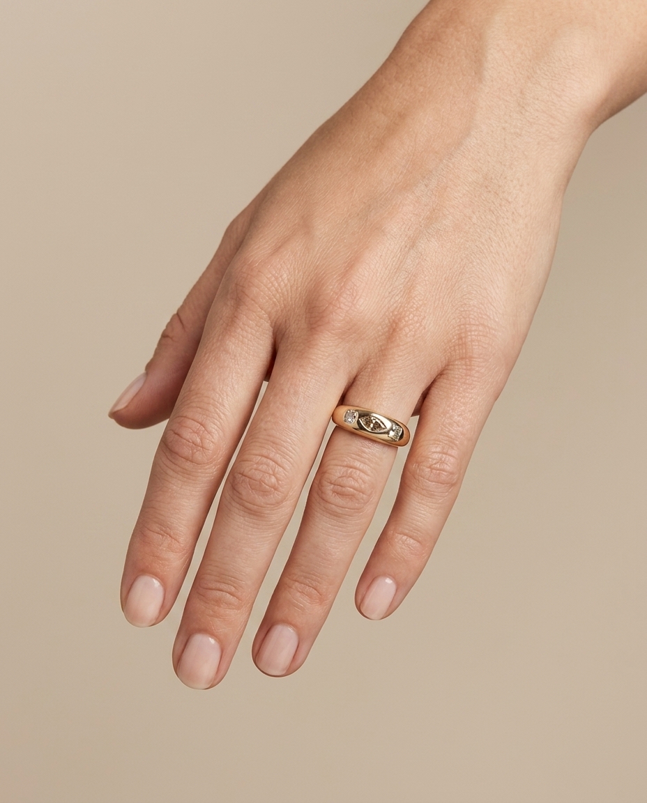 14KT Yellow Gold Fancy Diamond Ring on model
