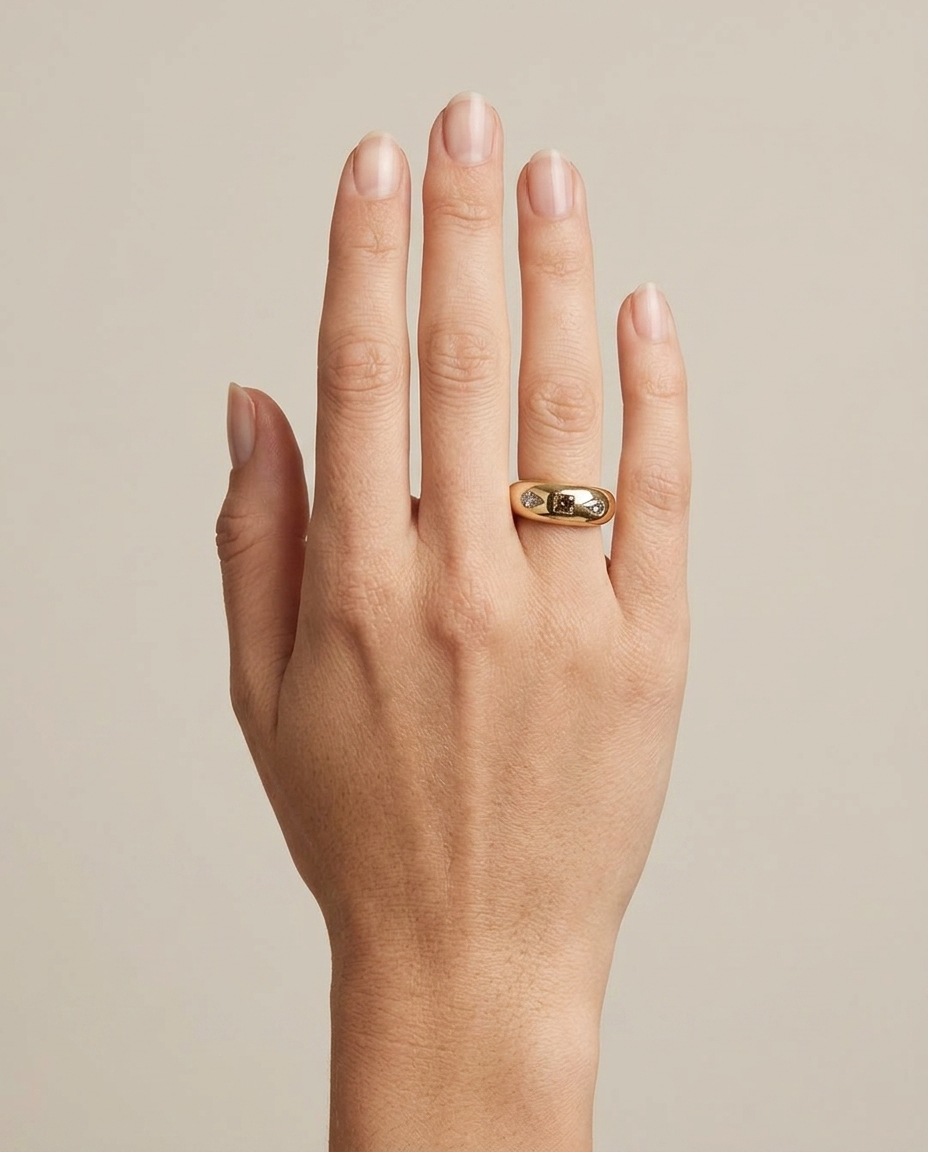 14KT Yellow Gold Fancy Diamond Ring on model
