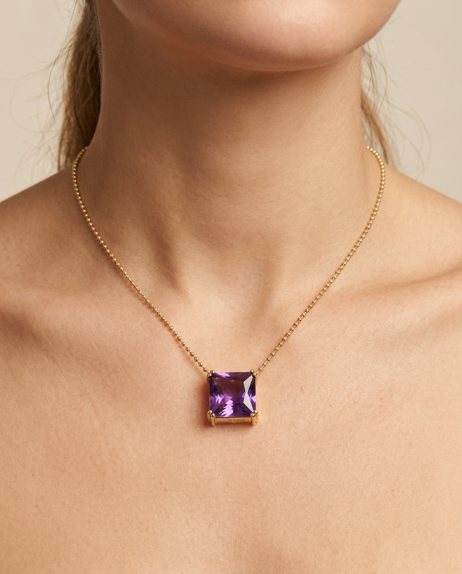 14KT Yellow Gold Amethyst Necklace view 2