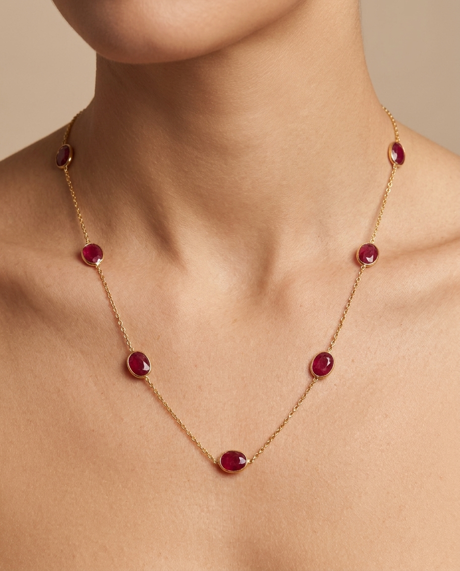 18KT Yellow Gold Bezeled Ruby Necklace view 2
