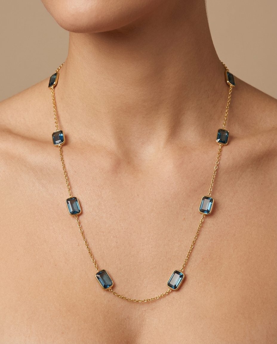 18KT Yellow Gold Bezeled Topaz Station Necklace view 2
