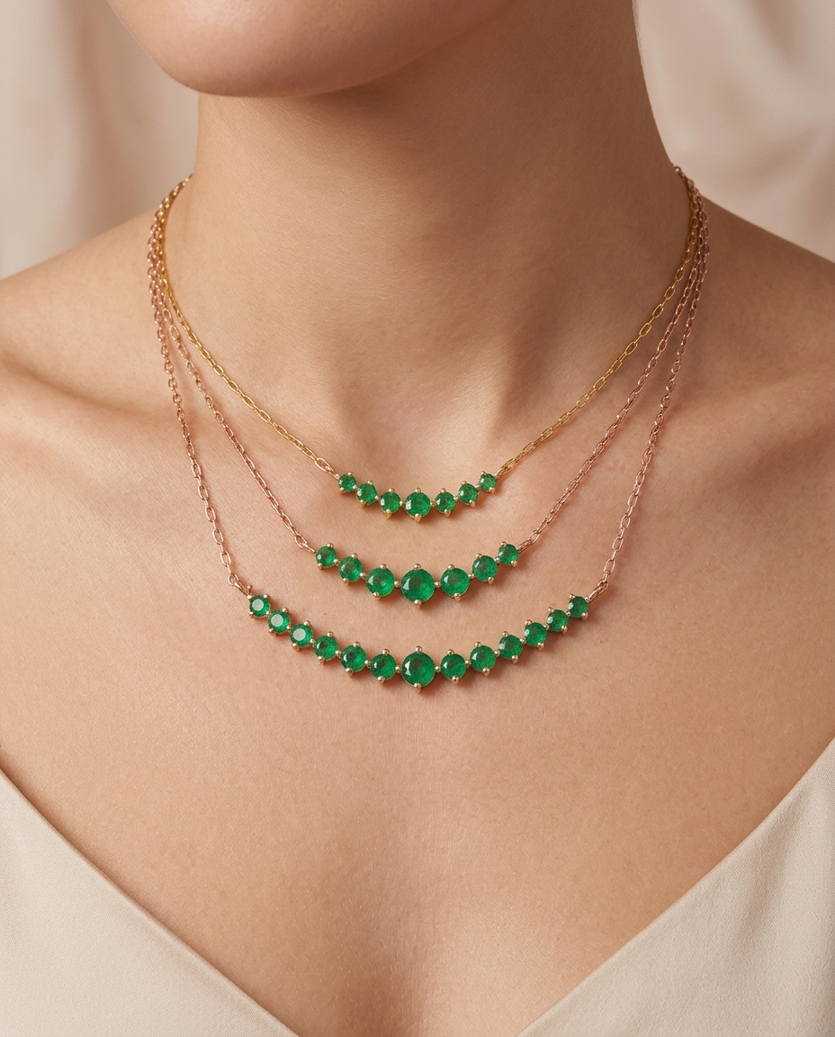 14KT Yellow Gold Emerald Necklace view 2