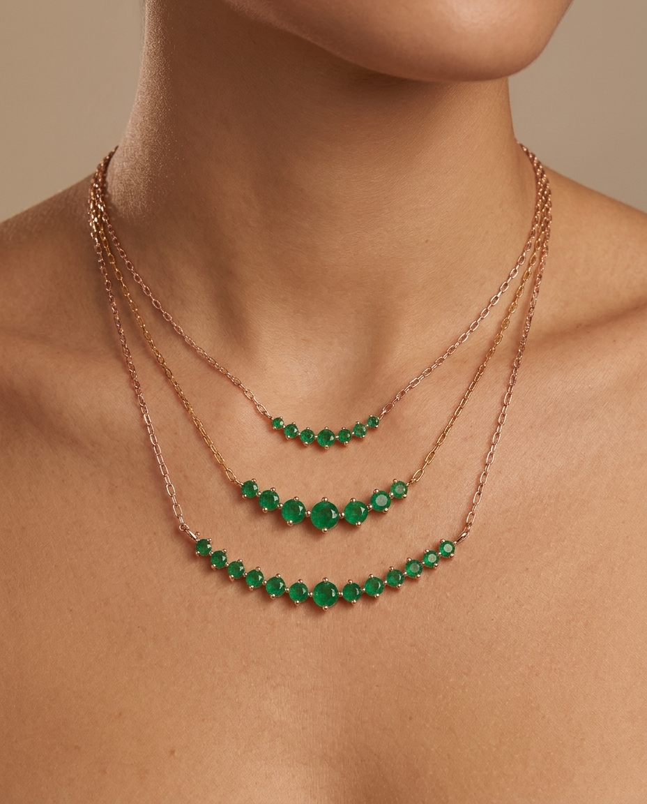 14KT Yellow Gold Emerald Necklace view 2