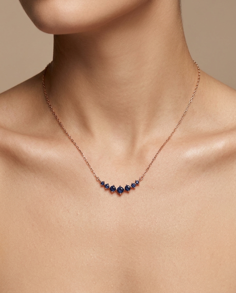 14KT Gold Blue Sapphire Necklace view 2