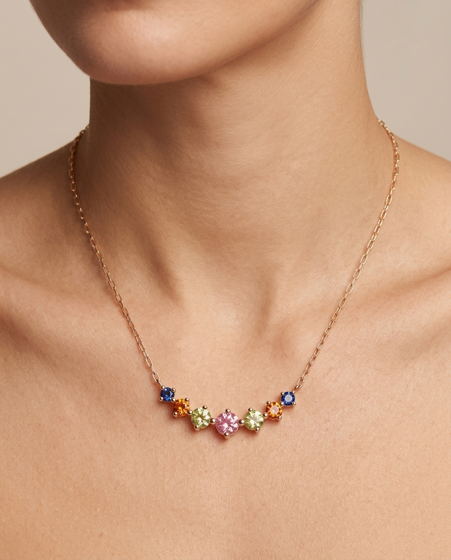 14KT Gold Multisapphire Necklace on model