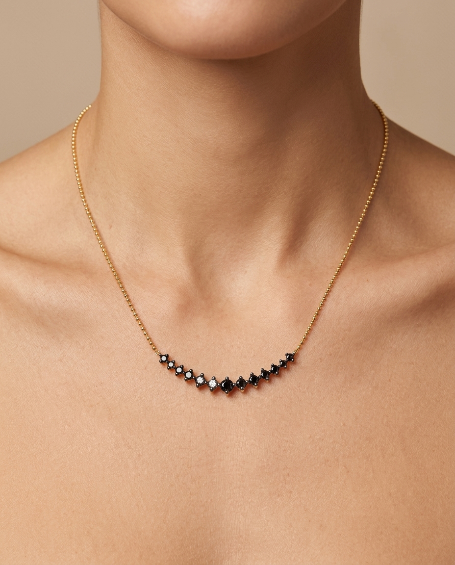 14KT Yellow Gold Black Diamond Ball Chain Necklace view 2