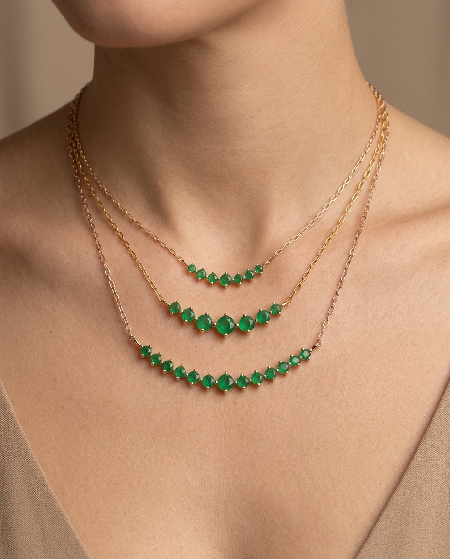 14KT Yellow Gold Emerald Necklace view 2