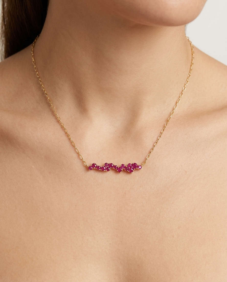 14KT Yellow Gold Ruby Bar Necklace view 2