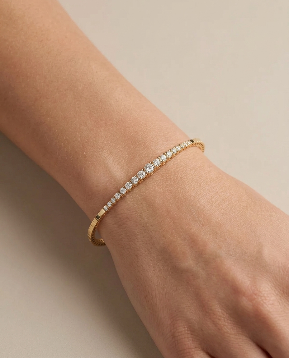 18KT Gold Diamond Bangle on model