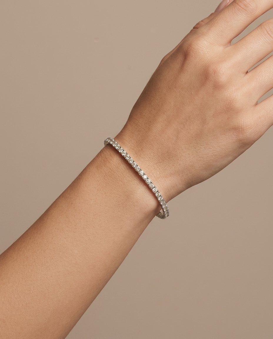 18KT Gold Diamond Bangle on model