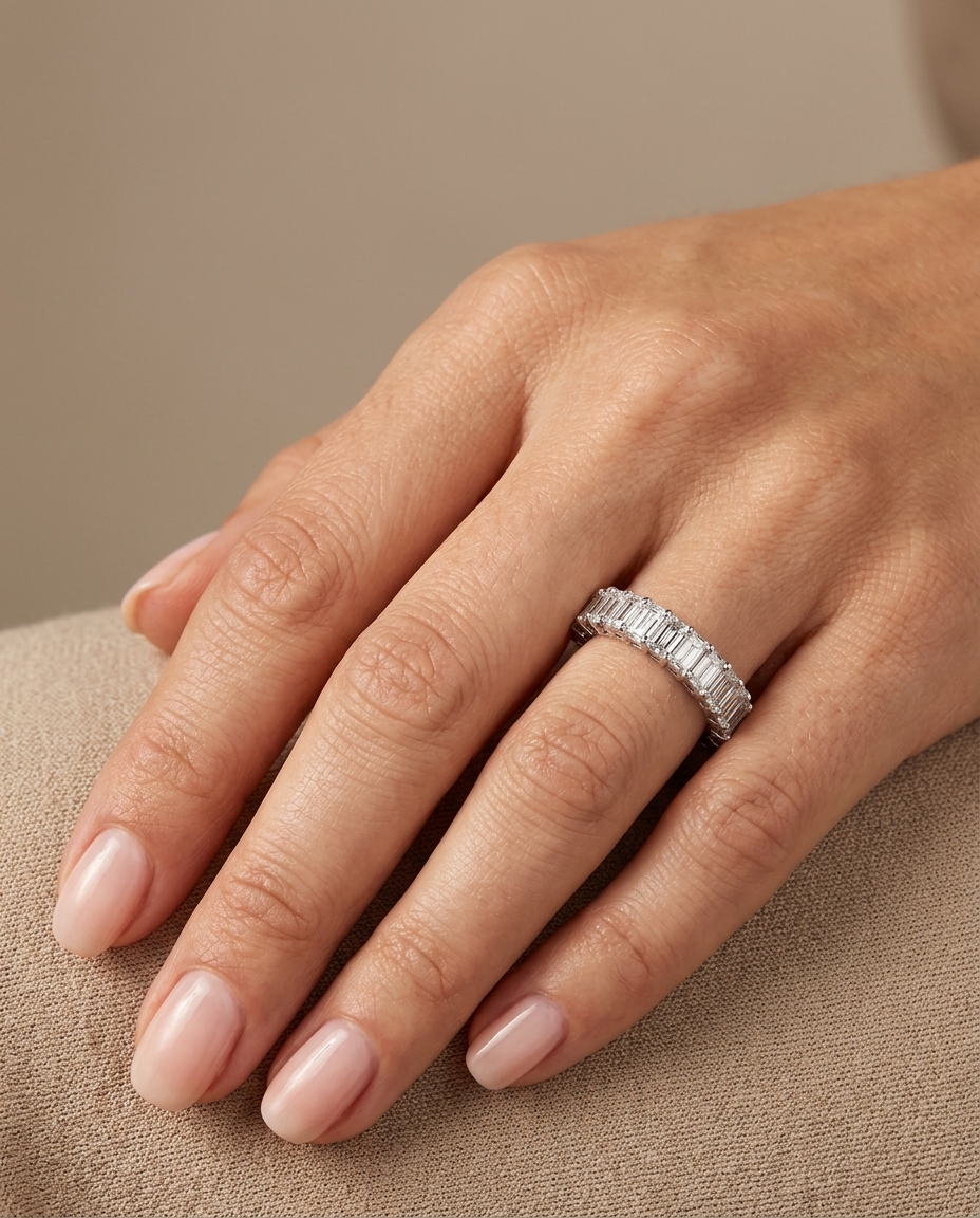 14KT White Gold Half Eternity Baguette Diamond Ring view 2