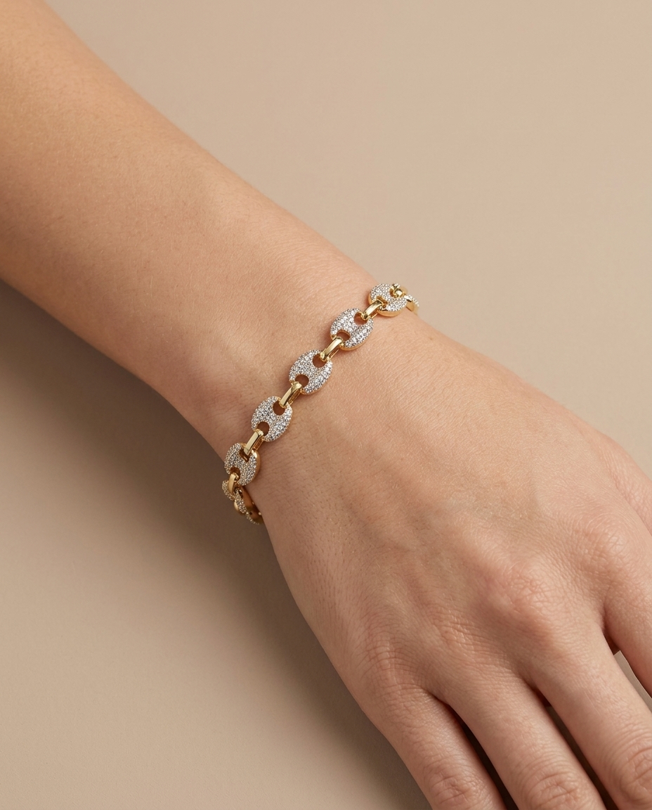14KT Gold Diamond Bracelet on model
