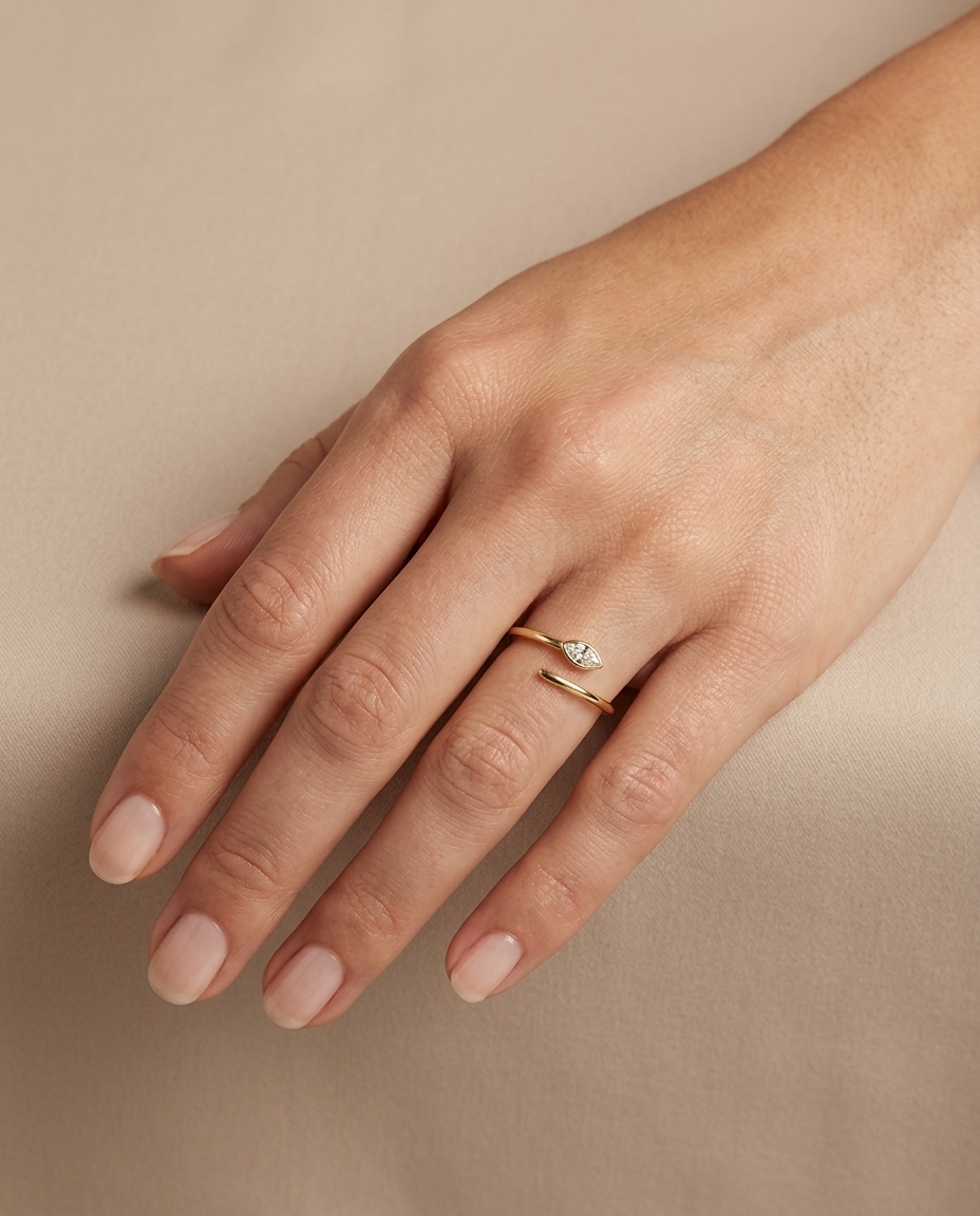 14KT Gold Diamond Snake Ring view 2
