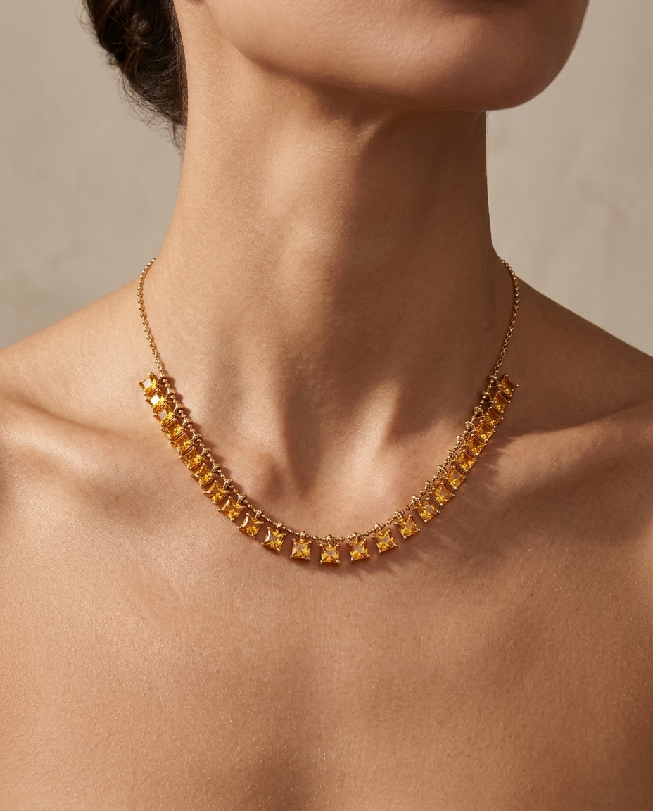 14KT Gold Yellow Sapphire Dangling Necklace view 2