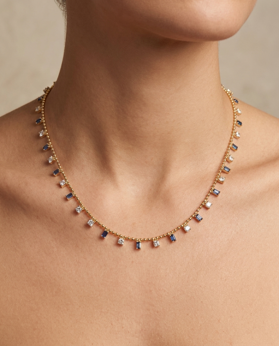 14KT Yellow Gold Diamond Dangling Necklace on model