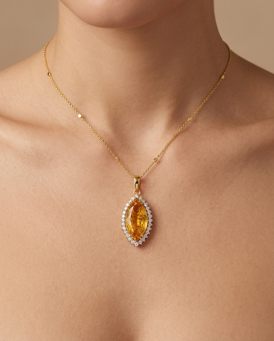 14KT Yellow Gold Citrine and Diamonds Pendant view 2