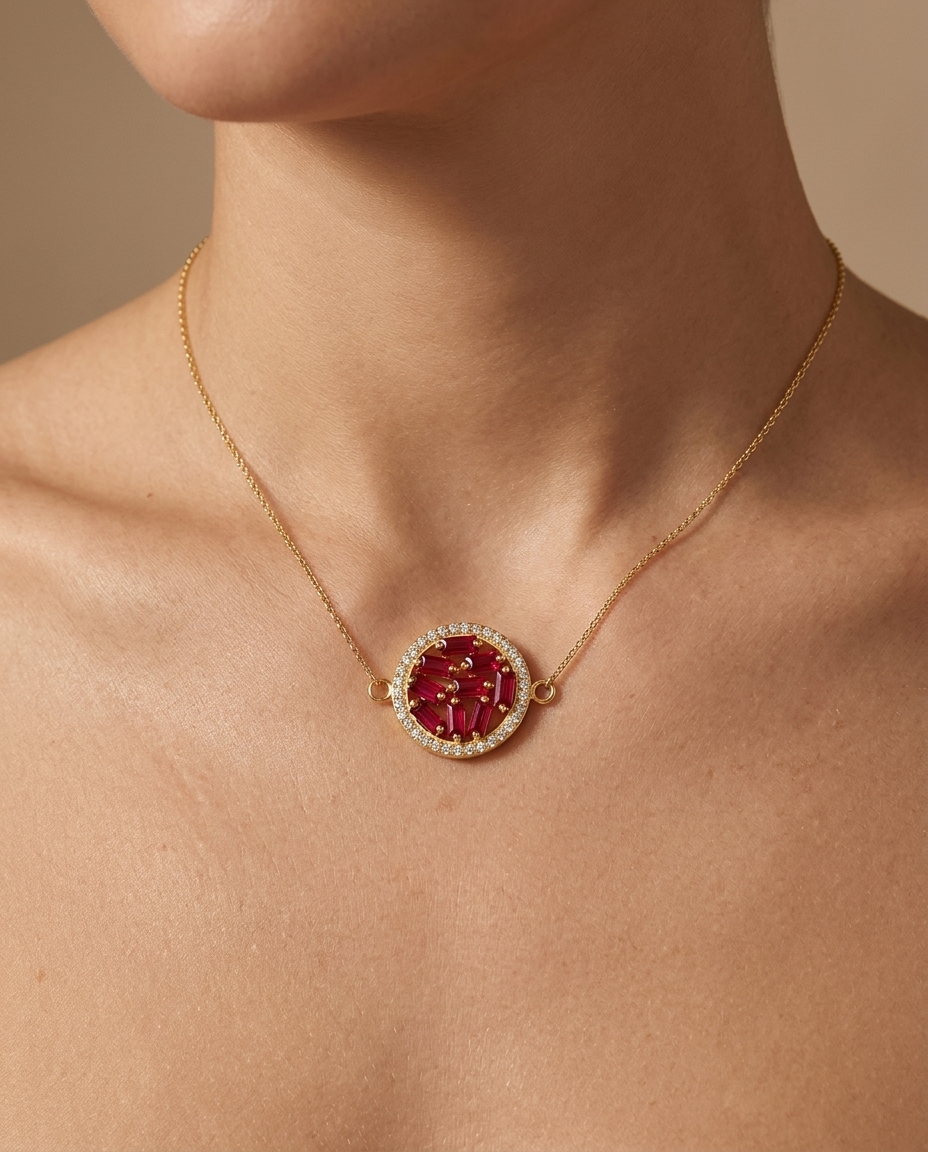 14KT Yellow Gold Ruby Disc Connector with Diamonds view 2