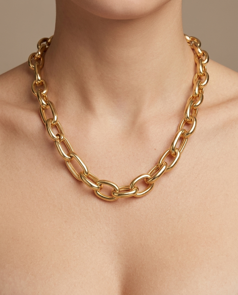 14KT Gold Oval Paperclip Necklace on model
